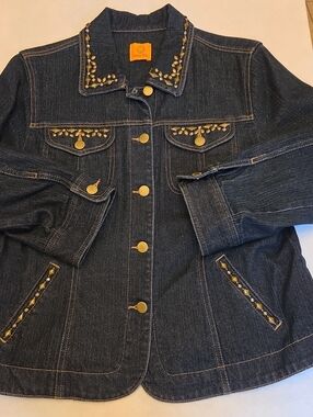 Ruby Rd. Dark Blue Embellished Denim Jacket